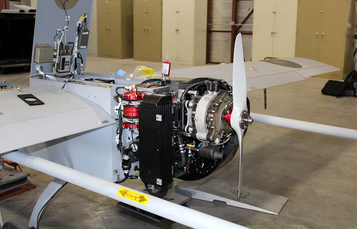 Image of an Uncrewed Aerial Vehicle (UAV) integrated with AIE's 225CS Wankel rotary engine